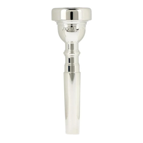A silver Yamaha TR-HOOTEN trumpet mouthpiece shown upright, featuring a rounded rim, engraved branding, and a smooth tapered shank.