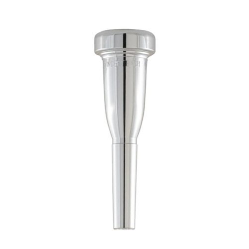 Silver Bach Megatone trumpet mouthpiece shown upright on a white background.