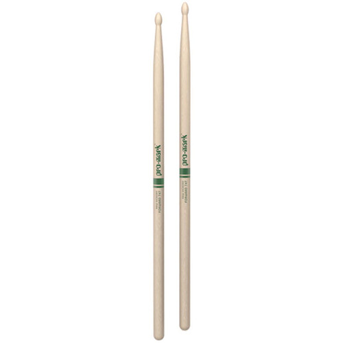 Two Pro-Mark drumsticks with natural wood finish standing upright against a white background.