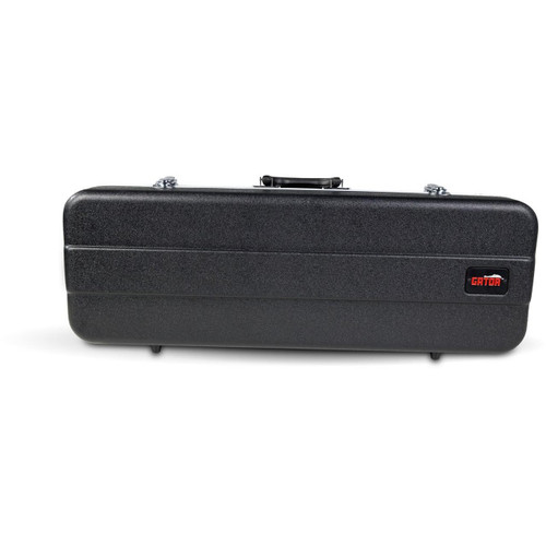 A black Gator Andante Series ABS hardshell violin case with a red logo on the side, viewed from the front.