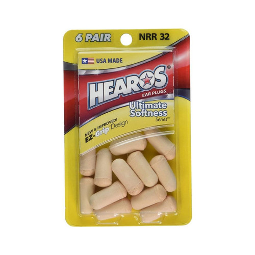 Hearos Ultimate Softness foam ear plugs, 6-pair pack with NRR 32 noise reduction.