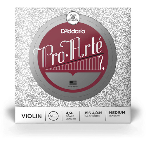 A close-up of D'Addario Pro Arte violin strings packaging with detailed specifications visible on a white background.