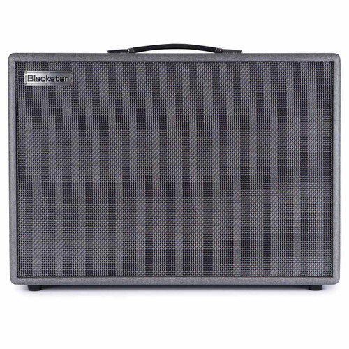 Blackstar Silverline Stereo Deluxe guitar amplifier with gray cabinet, silver grille cloth, Blackstar logo badge, and top carry handle, shown from the front.