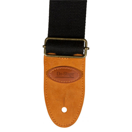 On-Stage GSA30BK Soft Cotton Guitar Strap with Leather Ends - Black