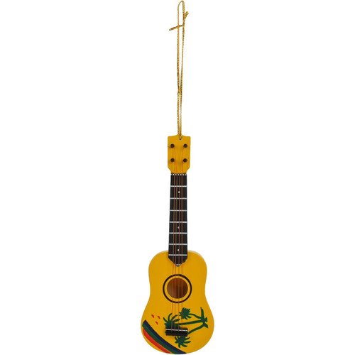 Ukulele Ornament - Yellow Tropical Print