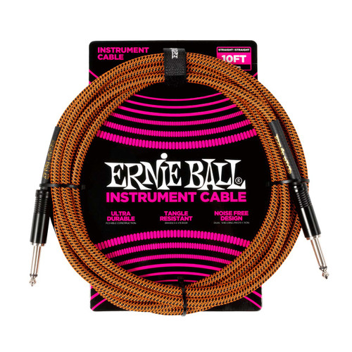 Ernie Ball Braided Straight/Straight Instrument Cable - 10ft - Pumpkin Pie