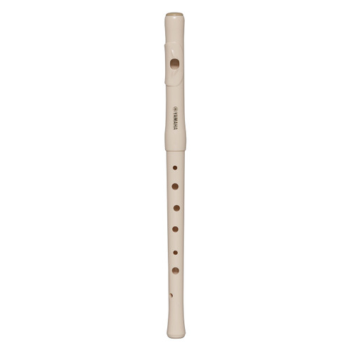 The image shows a white fife, a type of woodwind musical instrument, with several finger holes along its body.
