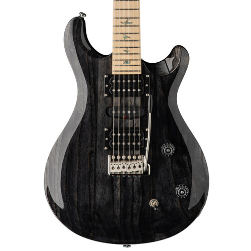 PRS SE Swamp Ash Special electric guitar in charcoal finish, featuring swamp ash body, maple neck and fretboard with bird inlays, HSH pickup configuration, and PRS tremolo bridge.
