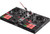 Top view of the Hercules DJControl Inpulse 200 MKII DJ controller with a black base, two jog wheels, and colorful buttons in red, green, and orange. Labels include 'SYNC,' 'CUE,' and 'PLAY.' A red cable is connected at the top of the device.