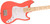 Coral red electric bass guitar with white pickguard, four strings, light wood neck, visible bridge, pickups, and control knobs, showcasing a vibrant, functional design.