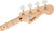 Headstock of 'Squier by Fender' Bronco bass guitar with light wood finish and four tuning pegs, showcasing brand logo and classic bass guitar styling.