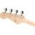 Backside of wooden bass guitar headstock with four tuning pegs featuring chrome tuning keys, and visible branding text, showcasing a clean, natural wood finish.