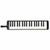 Hohner S37 Performer Melodica with a black body, 37 piano-style keys in white and black, and a mouthpiece attached on the left side.