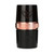 A black cylindrical clarinet barrel featuring a metallic rose gold band around the middle, with an engraved emblem on top and partially visible text on the lower section.
