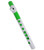 White and green plastic flute-like instrument with six finger holes; green top section and green accents around the finger holes on the white body.