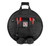 Back side of an Ahead cymbal bag with red and black backpack straps.
