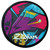 Zildjian Graffiti Practice Pad with a circular shape, featuring a vibrant, abstract graffiti-style design in purple, blue, red, and yellow on a black background.