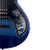 Close-up of a blue electric guitar body with control knobs and switches, featuring text labels like 'SIXMART', 'VOLUME', 'TONE' and 'INPUT / AUX IN'.