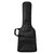 Black padded guitar case with a handle, front pocket, and two zippers. Features metal rivets near the handle for added durability.
