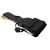 Black Solera Series Premium Guitar Gig Bag with a sleek design, large front pocket with flap and buckle, dual handles, and padded protection, partially open to demonstrate fit with an example guitar.