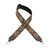 Levy's Hootenanny Series banjo strap featuring a brown background with white and gold paisley pattern, leather ends, and metal clips for banjo attachment.