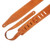Detail of both ends of a Levy's M17BDS-TAN 'Like Butter' series guitar strap in tan leather with white stitching, further highlighting the adjustment slots, and embossed logo.