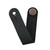 Levy's black leather acoustic guitar headstock strap adaptor with slit and hole for attachment, metal button, and embossed logo.