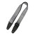 Guitar strap from Levy's Optical Illusion Series featuring a black and white diagonal line pattern that creates a sense of depth and movement. The strap has black leather ends with attachment holes and an adjustable buckle for length adjustment.