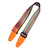 Colorful guitar strap from Levy's Optical Illusion Series featuring wavy red and blue lines on an orange-to-yellow gradient background. Includes orange leather ends with reinforced stitching, attachment holes, and a black plastic buckle for length adjustment.
