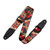 Levy's Eastern Harmony Series guitar strap featuring vibrant red, black, and yellow dragon motifs, with black leather ends and an adjustable buckle for length customization