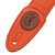 Detail image of the strap end and Levy's "L" logo on the Levy's Tri-Glid Series Leather and Suede Guitar Strap.