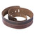 Levy's brown leather guitar strap with suede backing, multiple adjustment slots, square buckle, and embossed logo near the end. Coiled to show full length of strap.