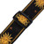 Detail of woven yellow sun design and black plastic strap adjuster on Levy's Sun Motif Series guitar strap.