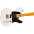 White electric guitar with a black pickguard, six strings, maple fretboard with dot inlays, multiple control knobs, and a classic Telecaster body shape.