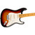 Sunburst electric guitar with a white pickguard, six strings, maple fretboard with dot inlays, multiple control knobs, and a classic Stratocaster body shape.