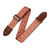 Levy's MP2-007 guitar strap with a vibrant geometric hexagonal pattern in red, orange, and yellow, brown leather ends, embossed Levy's logo, and an adjustable black plastic buckle.