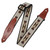 Levy's MSSN80-TAN guitar strap in tan with black, red, and yellow decorative patterns, leather ends with embossed logo, and adjustable buckle.