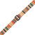 Detail of the adjustment buckle on the Levy's colorful stripe patterned cork ukulele strap.