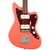 Light red electric guitar with tortoiseshell pickguard, two white single-coil pickups, tremolo arm, and Indian Laurel fretboard with dot inlays