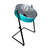 Blue steelpan drum on stand with yellow-tipped drumsticks inside.