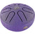 Purple Meinl Pocket Steel Tongue Drum. The drum has six curved tongue-shaped cutouts and a Lotus flower symbol in the center, with the Meinl logo near the edge.