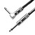 Two ¼-inch instrument cable connectors: one straight plug and one right-angle plug, both with shiny silver metal housing and textured grip, attached to black cables.