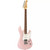 Angled front view of a light pink Yamaha electric guitar with a white pickguard and three pickups.