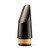 Black Backun Vocalise bass clarinet mouthpiece with cork tenon, shown in an angled front view.