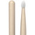 A close-up of two drumsticks with raw hickory shafts and white nylon tips.