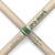 A close-up of two Pro-Mark raw hickory drumsticks with green branding against a white background.