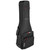 A black Gator Cases electric guitar bag with multiple pockets stands upright against a white background.