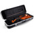 A violin with a bow inside an open black Gator Andante Series ABS hardshell case with silver trim.