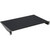 A black metal utility shelf with mounting brackets on a white background.