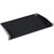A black metal utility shelf with mounting brackets on a white background.